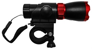 Фонарь передний на руль JY-850-3W, 1 светодиод 3W, под батарейки АААх3, цвет черно-красный 44917